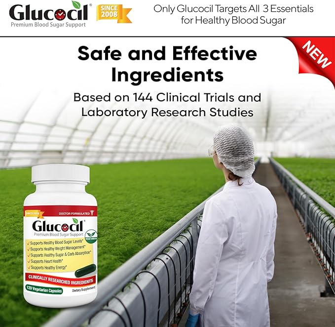 Glucocil – Vegetarian Capsules - Premium Blood Sugar Support - Supports the 3 Essentials for Healthy Blood Sugar - with Berberine Proprietary Mulberry Leaf and More