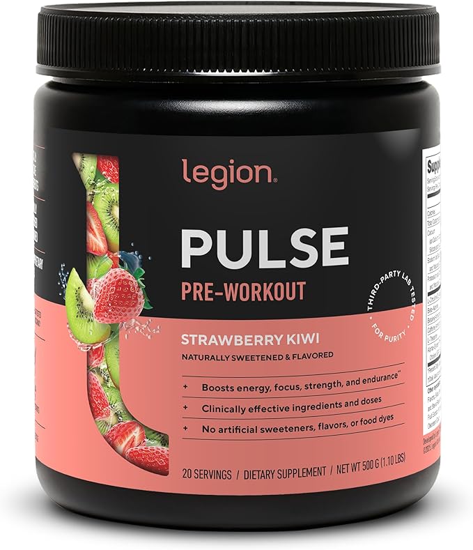 LEGION Pulse Pre Workout - All Natural Nitric Oxide Preworkout Drink to Boost Energy Creatine Free Naturally Sweetened Beta Alanine Citrulline Alpha GPC (Strawberry Kiwi)