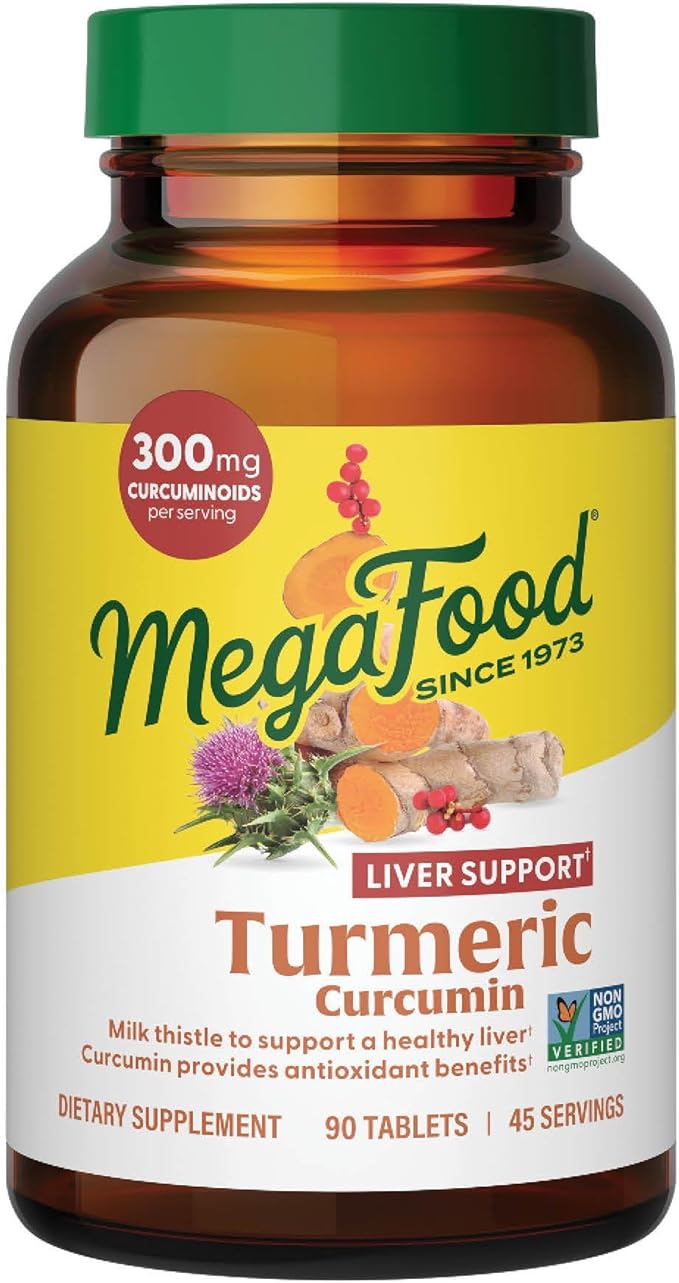 MegaFood Turmeric Curcumin Supplement for Liver Support - Turmeric Supplement with Black Pepper &amp Milk Thistle - 300mg Curcuminoids Per Serving - Vegan Gluten Free NonGMO - 90 Tablets 45 Servin