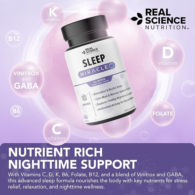 Sleep Miracle Natural Sleep Support &amp Relaxation Supplement for Adults with Vitamins C D K B6 B12 &amp Nitric Oxide Formula Deep Rest Stress Relief &amp Circulation Aid