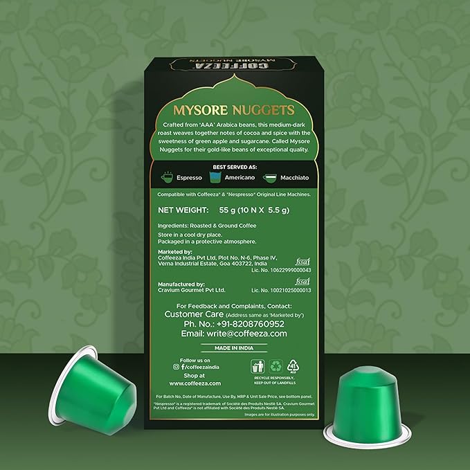 Coffeeza (AAA Arabica Grade) Mysore Nuggets Aluminium Coffee Capsules Intensity – 7/10 -(Box of 30)