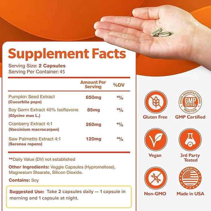 Happee Overactive Bladder Control Supplement for Women &amp Men - Pumpkin Seed Extract Soy Germ Saw Palmetto &amp Cranberry Blend - Bladder Support for Urinary Frequency Leaks &amp Urgency - 90