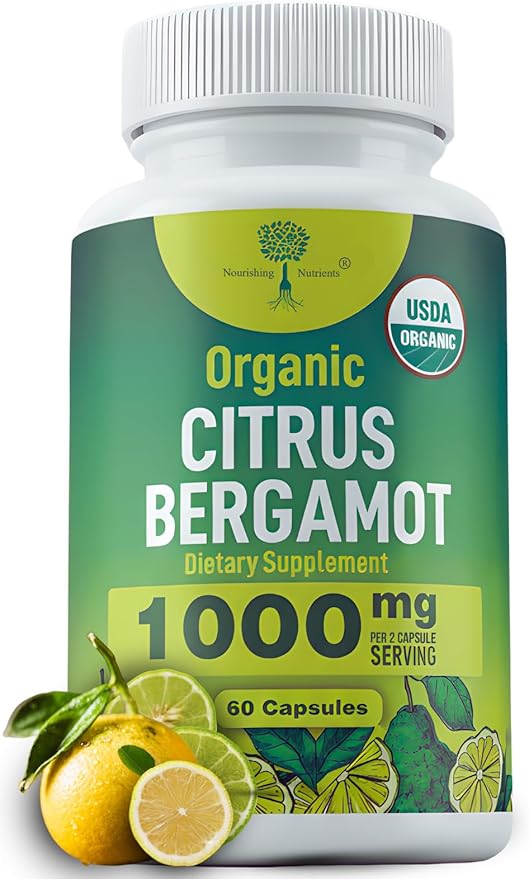 Organic Citrus Bergamot Supplement - Only USDA Cardiologist Formulated with 200+ Scientific Studies -1000mg - Patented Extract Heart Cholesterol &amp Lipid - Italian Bergamot High Polyphenols 60c
