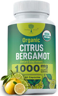Organic Citrus Bergamot Supplement - Only USDA Cardiologist Formulated with 200+ Scientific Studies -1000mg - Patented Extract Heart Cholesterol &amp Lipid - Italian Bergamot High Polyphenols 60c