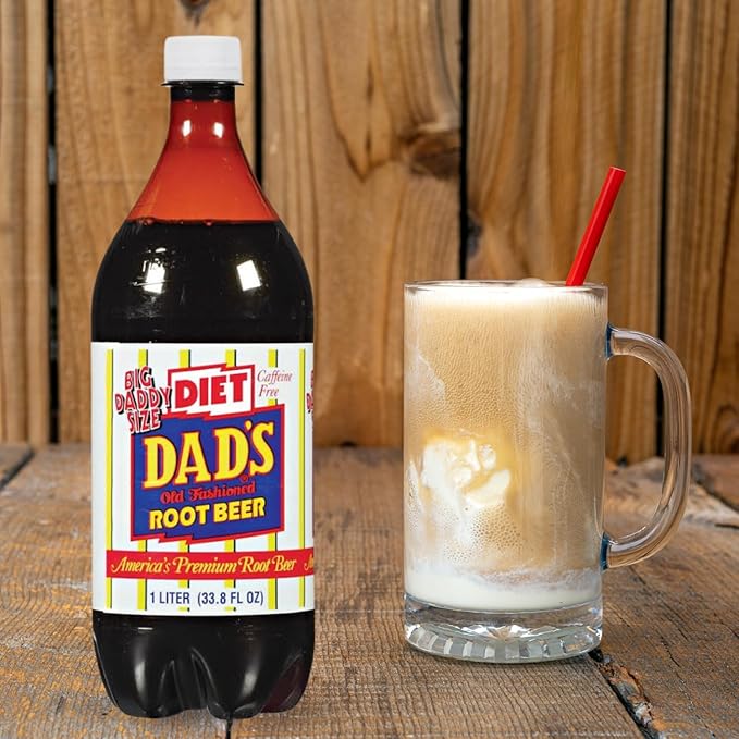 Dad's Old Fashioned Soda – 15 Bottles (1 Liter Each) – Premium Retro Soft Drink – Classic Diet Root Beer Flavor – Vintage-Style Craft Soda for Nostalgic Refreshment &amp Gifting (15 Pack Diet Root B