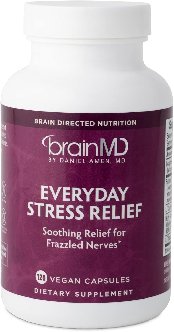 BRAINMD Dr Amen Everyday Stress Relief - 120 Capsules - Promotes Relaxation &amp Focus - Non-Drowsy - Gluten Free - 30 Servings