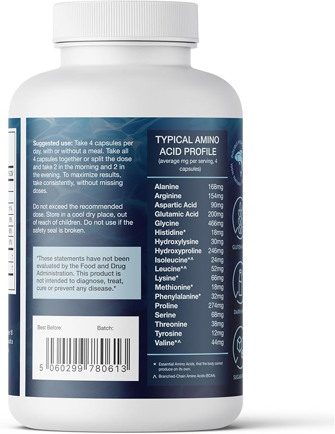 CORREXIKO Marine Collagen Supplement Pills - 1800mg Hydrolyzed Collagen Peptides per Serving with Added Hyaluronic Acid Vitamin C &amp Minerals - for Hair Skin &amp Nails - 720 Capsules 6 Month Su
