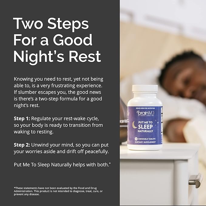 BRAINMD Dr Amen Put Me To Sleep Naturally - 90 Chewable Tablets - with Melatonin L-Theanine Magnesium GABA Vitamin B6 &amp 5-HTP - Gluten Free - 45 Servings