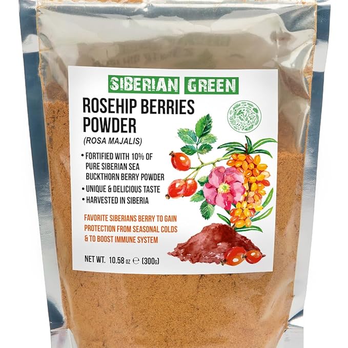 Ground Siberian Rose Hips Flour 300g w Sea Buckthorn Fine Fine Powder Tea from Siberia Altai Mountains Taiga No Added Sugar Resealable Pouch