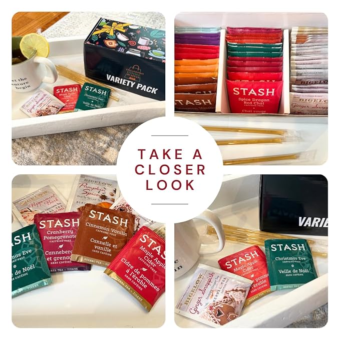 Premium Stash Bigelow Tea Sampler Set - 16 Assorted Tea Flavors with Herbal &amp Black Tea Bags 10 Honey Sticks eBook - 48 Pc Tea Sampler Gift Set Box for Adults Men Women Colleagues