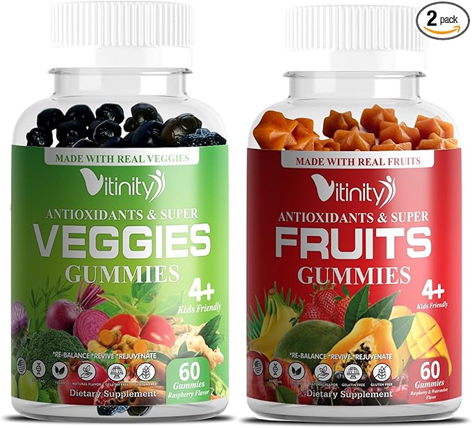 VITINITY Made with Real Fruit-Real Veggie Gummies-Superfood Vegetable Vitamin Supplement for WomenMenKids-Blend of Fruit and Greens for Daily Health.Fruits and Vegetables Supplements (30-Day Supply)