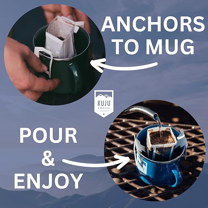 Kuju Coffee Premium Pour Over Individual Coffee Packets - Backpacking Travel Camping Organic Coffee Singles - Fair Trade &amp Eco-Friendly - Ethiopia - Yirgacheffe 6-pack