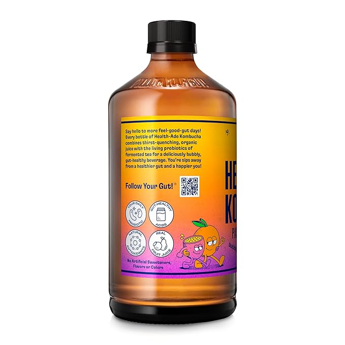 Health-Ade Kombucha Tea Organic Drink Fermented Tea with Living Probiotics Detoxifying Acids Supports Gut Health Non-GMO Vegan Gluten Free 12 Pack (16 Fl Oz Bottles) Passion Fruit Tangerine