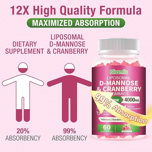 2 Pack Liposomal D-Mannose Gummies 4000mg Complex Cranberry 1500mg &amp HibiscusHigh-Potency Formula for Women Urinary Tract &amp Immune SupportLiver Bladder Flush Cleanse Wellness Supplement