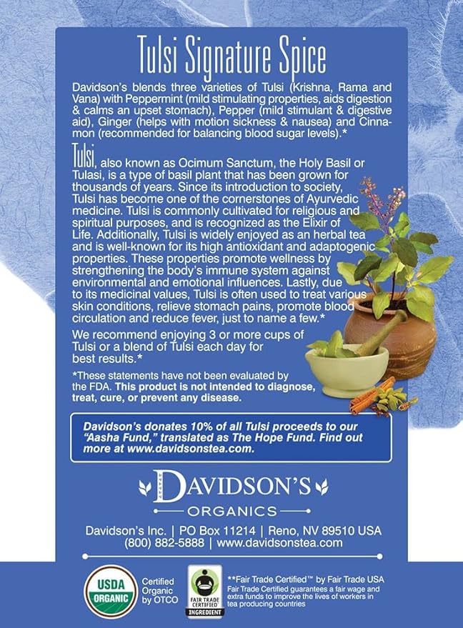 Davidson's Organics Tulsi Signature Spice 8-count Tea Bags Pack of 12