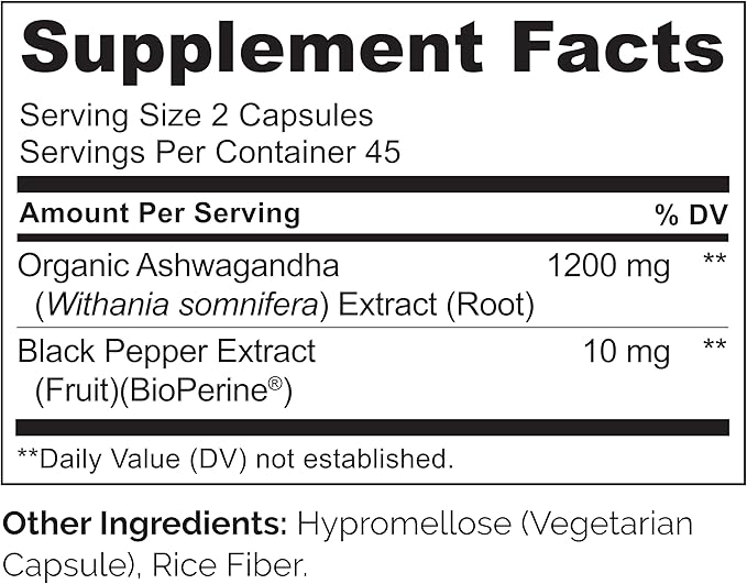 NATURELO Ashwagandha Organic Root Powder - Natural Herbs Supplement for Fatigue Stress Relief Mood Enhancer - with Black Pepper Extract - 90 Vegan Capsules