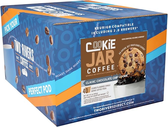 Cookie Jar Chocolate Chip Coffee Pods 40 Single-Serve Pods Compatible with Keurig K Cup Brewers Convenient Brewing Smooth Aroma