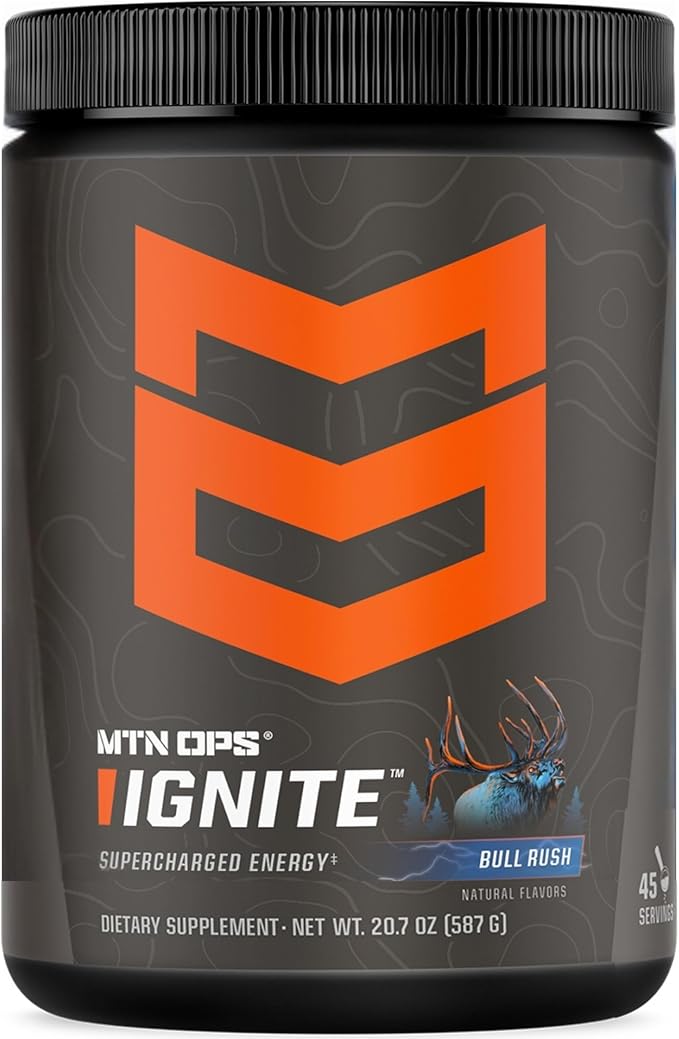 MTN OPS Ignite Energy Drink Powder Gluten Free Nootropic Supplement Drink Mix L Arginine L Citrulline Caffeine &amp Nootropic Sugar Free Drink Mix 45 Servings Bull Rush
