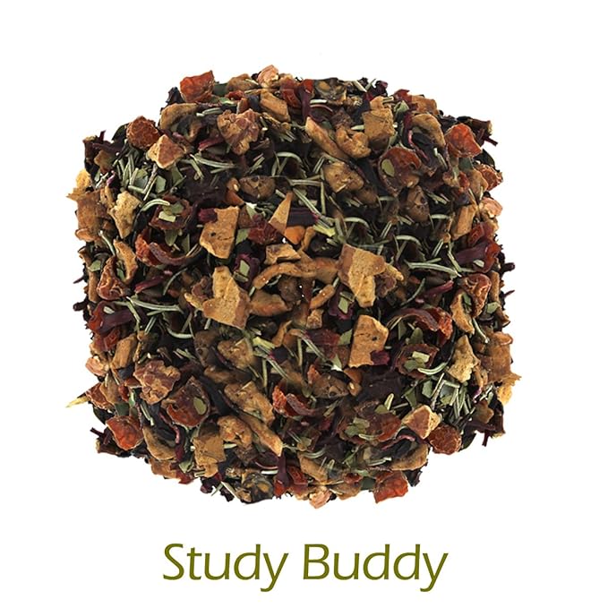 Study Buddy Herbal Loose Leaf Tea - 16oz Bulk Pack | South American Mate Energy Boost with Dried Fruits Flower Petals Herbs | Premium Herbal Tea Blend for Focus Stamina and Alertness