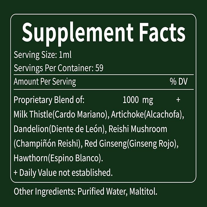 Milk Thistle Liver Detox Drops Cardo Mariano (con Silimarina) y Diente de León para el Hígado Graso Liver Support Supplement w/Artichoke &amp Dandelion Extract for Liver Cleanse &amp Repair. 2oz