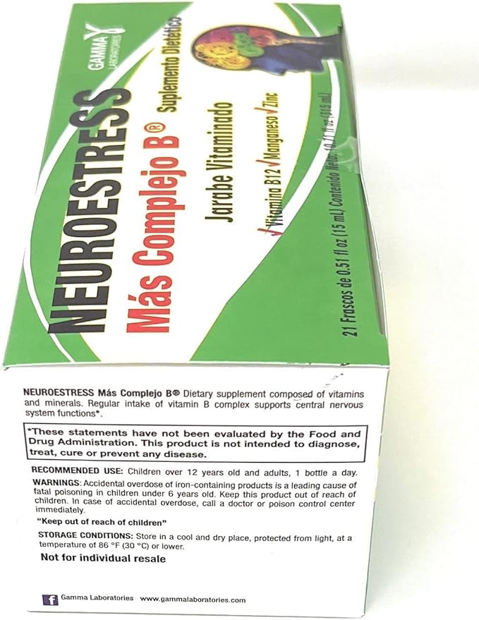 Neuroestress Dietary Supplement Vitaminized Syrup with Vitamin B12 Manganase and Zinc 21 Bottles of 0.51 Fl Oz Each