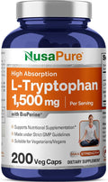 NusaPure L-Tryptophan Capsules 1500 mg 200 Veggie Capsules (Non-GMO Vegan)