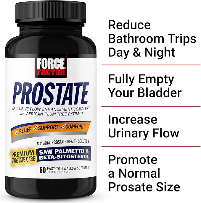 Force Factor Prostate Saw Palmetto and Beta Sitosterol Supplement for Men Prostate Health/Size Support Urinary Relief Bladder Control Reduce Nighttime Urination 60 Softgels