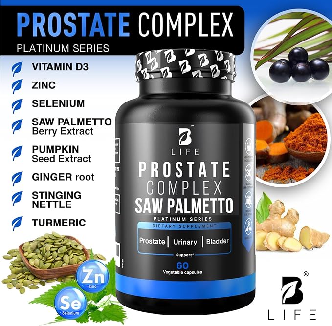 Prostate Health Supplements for Men with Saw Palmetto for Men &amp Pumpkin Seed Oil Capsules - Stinging Nettle Root| 60 Capsules – 30-Day Supply