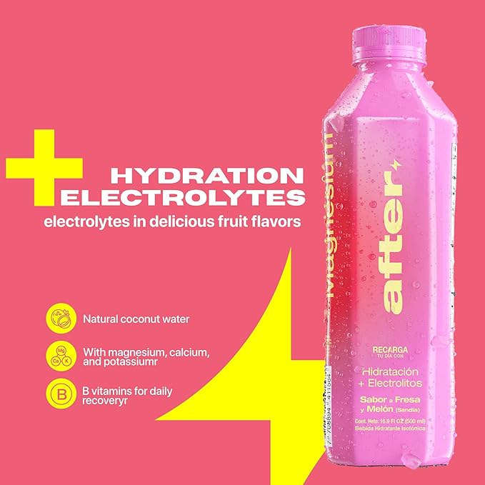 AFTER Electrolyte Drink Strawberry &amp Watermelon Flavor Electrolytes Hydration Drink 12 Pack 16.9 fl oz Bottles