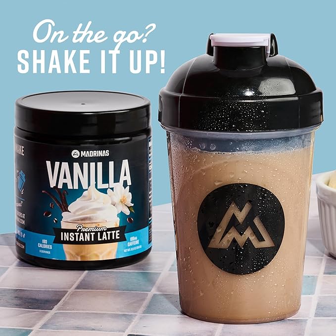 Premium All-Natural Vanilla Flavored Instant Coffee Cold Brew Latte Mix - 8 Servings - High Caffeine Rich &amp Flavorful Gluten-Free Convenient | MADRINAS