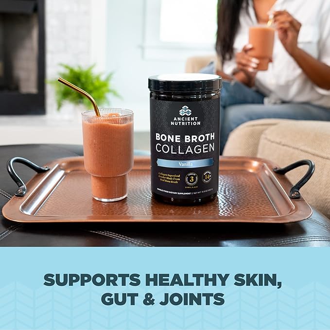 Ancient Nutrition Bone Broth Collagen Powder Chocolate 30 Servings + Bone Broth Collagen Powder Vanilla 30 Servings
