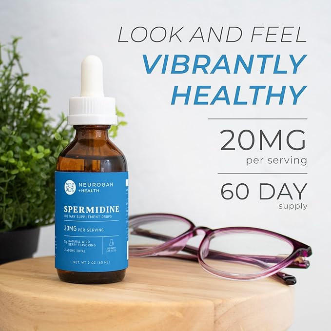 Neurogan Spermidine Supplement - 20 mg per Serving | 98% Pure | Autophagy Support &amp Cellular Health Supplements | Liquid Spermidine 3rd Party Tested | 60 mL Made in USA
