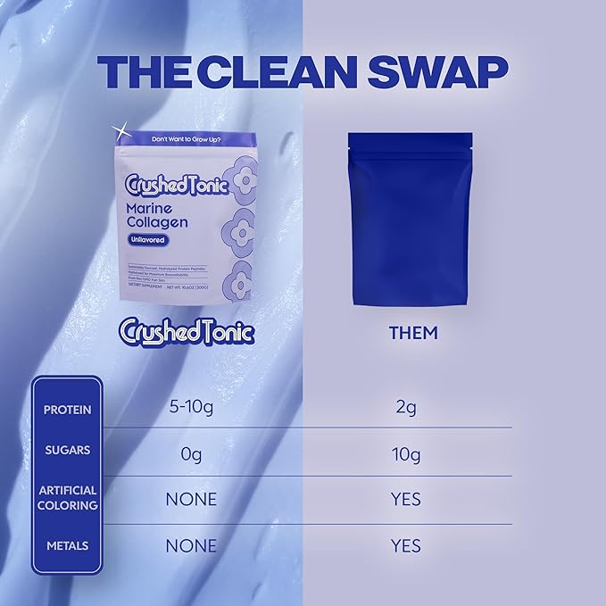 Crushed Tonic Marine Collagen Powder Korean Beauty Drink with Hydrolyzed Collagen Peptides for Skin Hair &amp Nails | Gluten-Free Halal &amp Kosher (Pure Unflavored 30 Servings (150 g) Pouch)