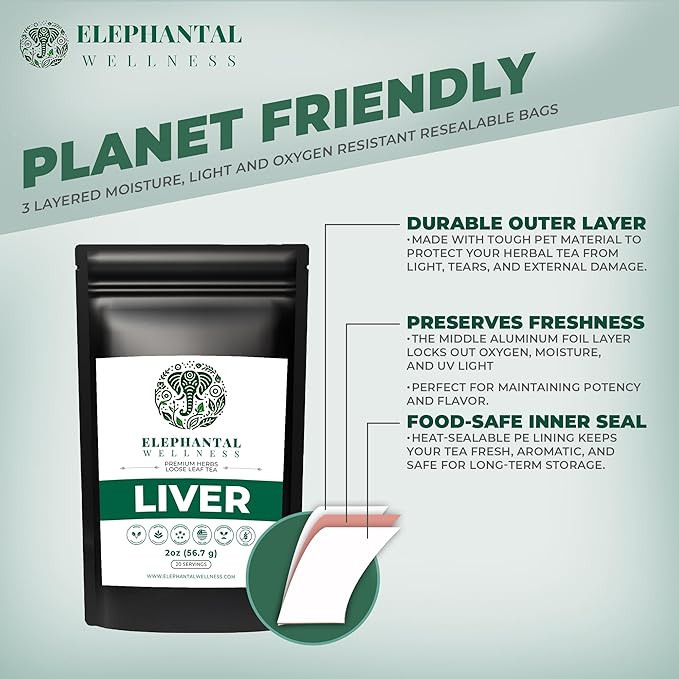 Elephantal Wellness Liver Herbal Tea – Supports Liver Detox Repair &amp Resilience | Milk Thistle Artichoke Leaf Dandelion Root &amp Burdock | Caffeine-Free Loose Leaf Herbal Tea – 2oz 20 Servin
