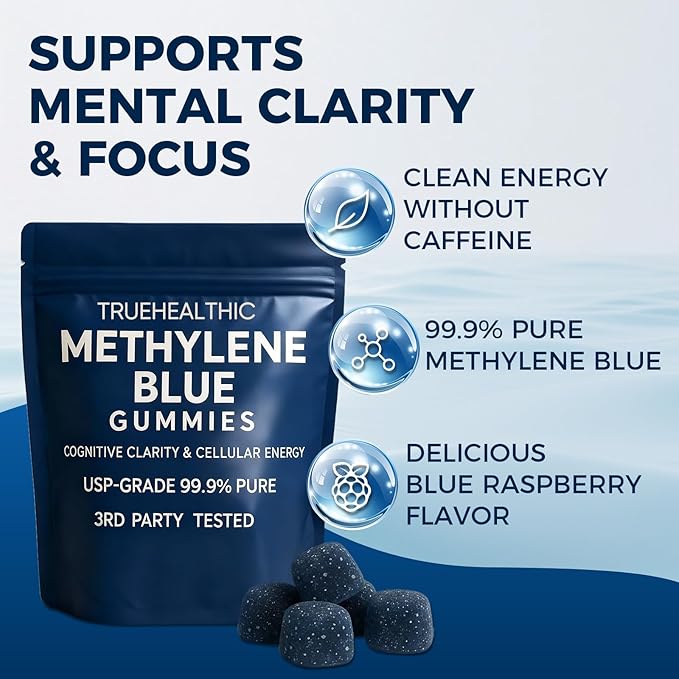 Methylene Blue Gummies for Cognitive Support &amp Mental Focus Clean 5mg of Methylene Blue Per Gummy 99.9% Pure Vegan Non-GMO 60 Gummies