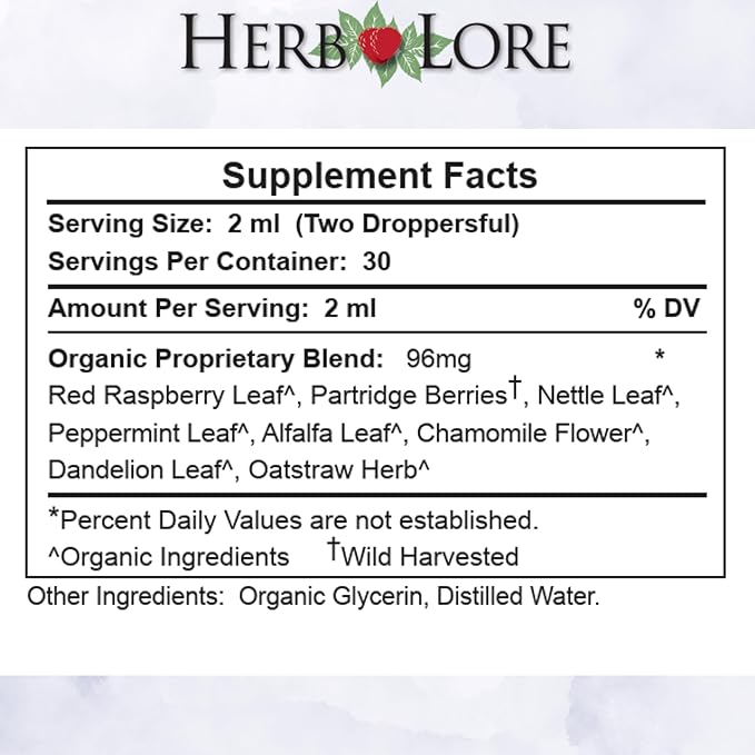Herb Lore Pregnancy Tea Plus Tincture - Third Trimester Labor Prep Tea for Last 6 Weeks of Pregnancy with Red Raspberry Leaf &amp Partridge Berry (2 fl oz)
