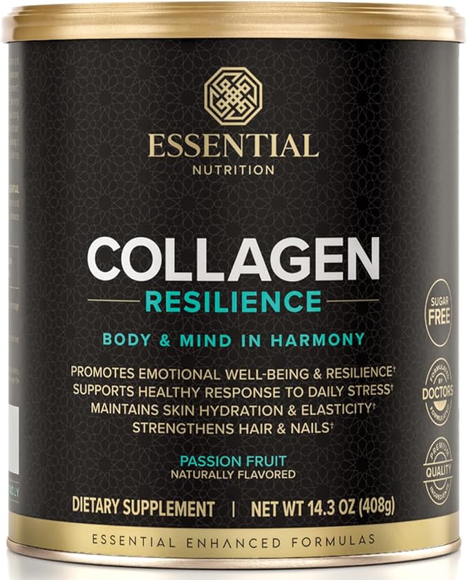 Essential Nutrition Collagen Resilience - Hydrolyzed Collagen Peptides Powder with Hyaluronic Acid Silicon Amino-Acids &amp Passion Flower Extract - Passion Fruit - 14.3 oz (30 Servings)