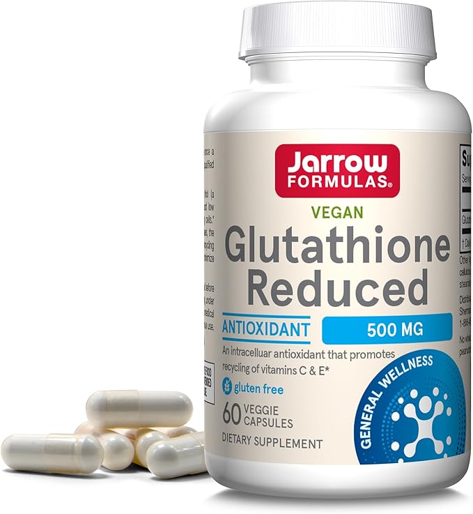 Jarrow Formulas Glutathione Reduced 500 mg - 60 Veggie Capsules - Intracellular Antioxidant - Quality Glutathione Supplements - Supports Recycling of Vitamins C &amp E - Non-GMO - Gluten Free - Vegan