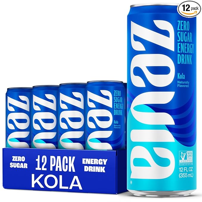 Zevia Zero Sugar Energy Drink Kola 12 oz Cans (12-Pack) – Naturally Sweetened Non-GMO Project Verified Gluten-Free Vegan