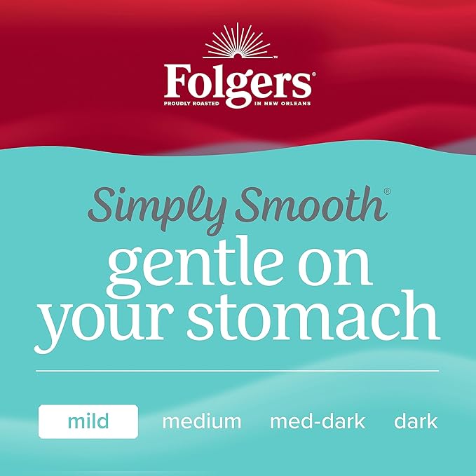Folgers Simply Smooth Mild Roast Ground Coffee 23 Ounce (Pack of 6) Gentle on Your Stomach