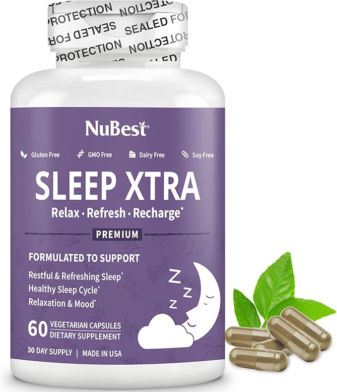 NuBest Sleep Xtra | Supports Healthy Sleep for Adults | Vitamin B6 Melatonin Ashwagandha Chamomile Valerian &amp More - Non Habit-Forming | 60 Vegan Capsules | Pack 2
