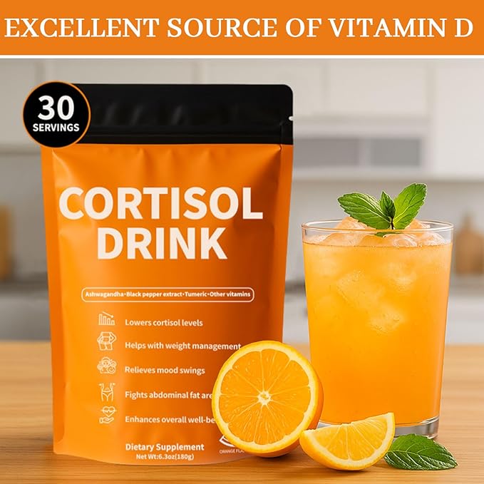 Cortisol Drink Powder | Cortisol Supplements for Women | Ashwagandha L-Theanine Turmeric Root Black Pepper Extract for Relax &amp Focus Healthy Cortisol Levels Mental Clarity Vegan 6.3oz