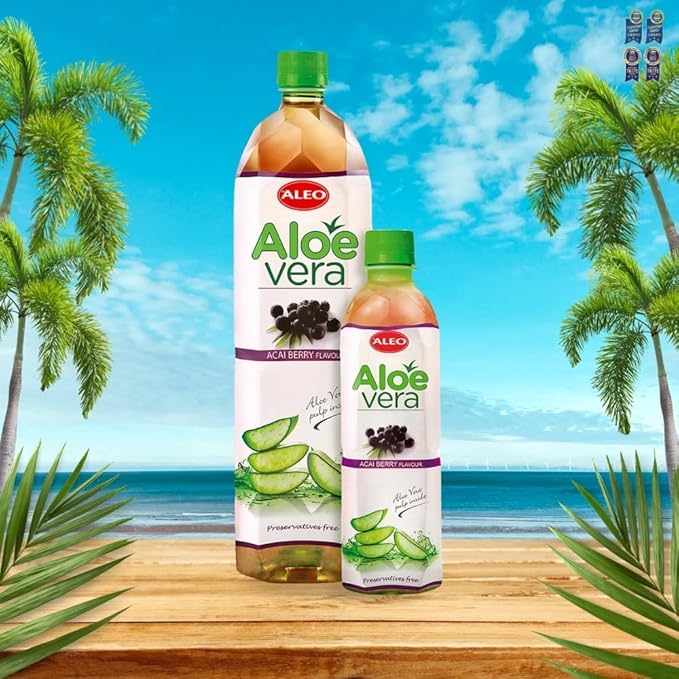 ALEO 0.5L Premium Acai berry Aloe Vera Drink - Natural No Preservatives No Artificial Colors Superior Taste Award 2025