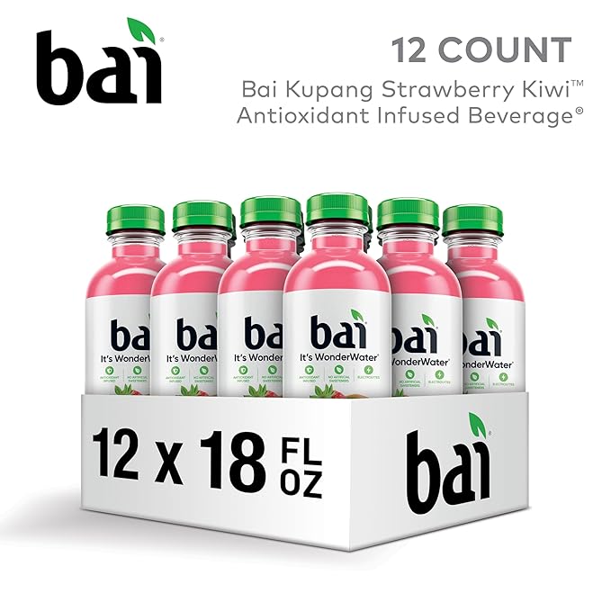 Bai Antioxidant Infused Water Beverage Kupang Strawberry Kiwi with Vitamin C and No Artificial Sweeteners 18 Fluid Ounce Bottle 12 Pack