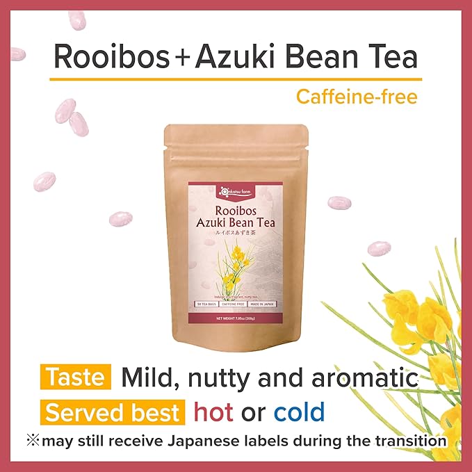 Onkatsu Farm Rooibos Azuki Bean Premium Japanese Tea Bags Rich Aromatic Nutty Flavor Hot or Iced Caffeine Free 50 Total Tea Bags