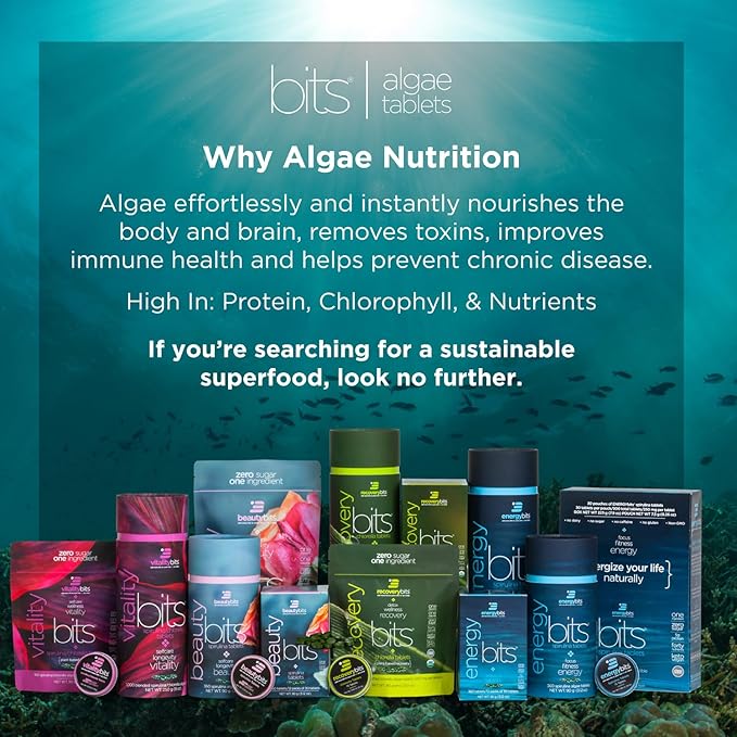 ENERGYbits/RECOVERYbits - Organic Spirulina &amp Chlorella Tablets - Single Serving Sample Packs - Algae Superfood - High Protein Chlorophyll - Self Care - Vegan Keto Gluten Free - 4 Bags 30/Bag