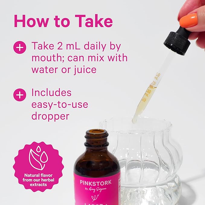 Pink Stork Labor Prep Tincture – Red Raspberry Leaf Chamomile Ginger &amp 8 Herbs – Third Trimester Pregnancy + Postpartum Recovery &amp Lactation Support – 2 oz Herbal Supplement
