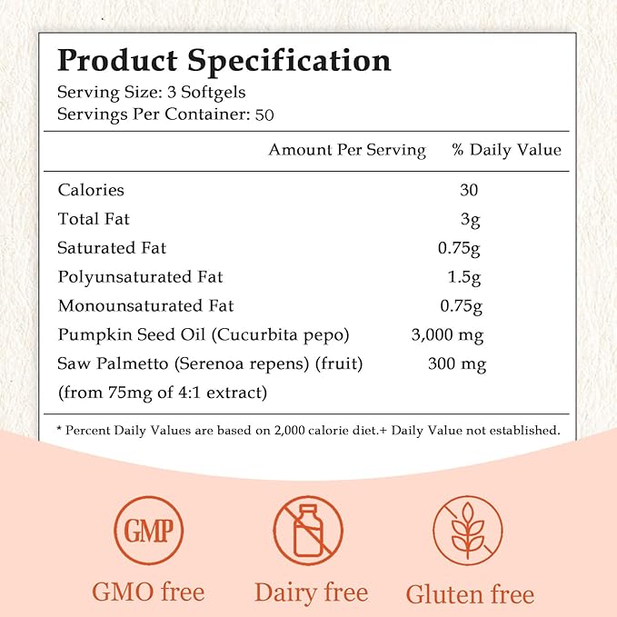 Pumpkin Seed Oil Capsules 2 in 1 Pumpkin Seed Oil with Saw Palmetto for Hair Growth 3000mg Per Serving Cold Pressed Supports Hair Heart Skin Supplement | Non-GMO | 150 Softgels | Only 1 Bag