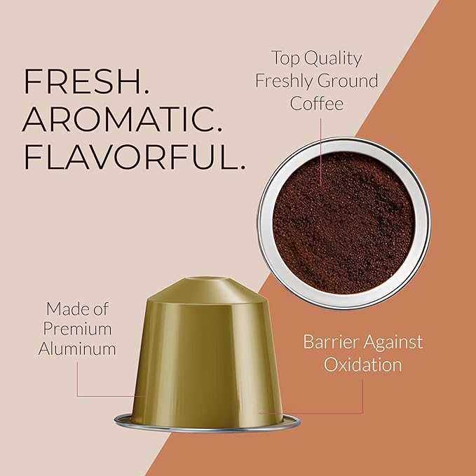 Camilla’s Heritage - Intensity 8 Caramel Flavored Espresso Coffee Gourmet Espresso Cups 60 Coffee Pods