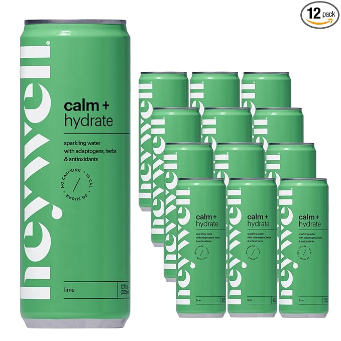Heywell Sparkling Adaptogenic Water Calm and Restore Lime Flavor 12 Fluid Ounce (Pack of 12) - Non Caffeinated Organic Non GMO Vegan Gluten Free Dairy Free